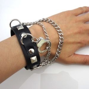 NEW Men Leather Studded studs Chain Bracelet Rock